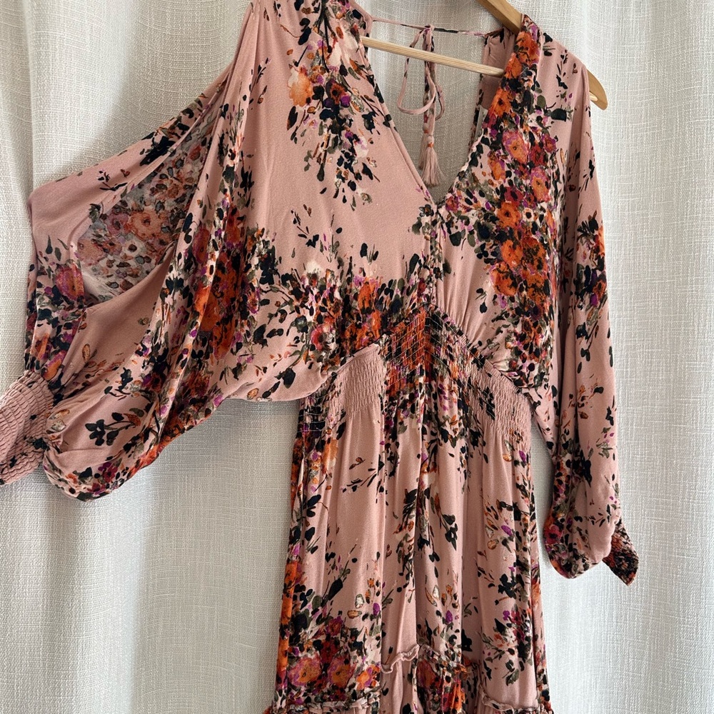 Lovestitch Floral Long Sleeve Dress in Pink and Black